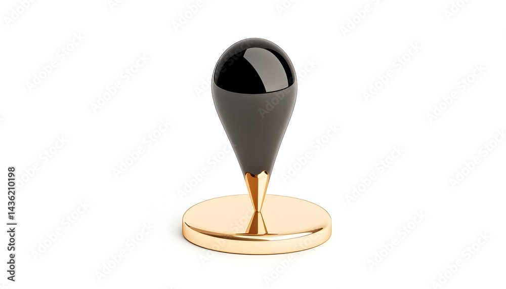 Sleek black teardrop shaped object on gold base