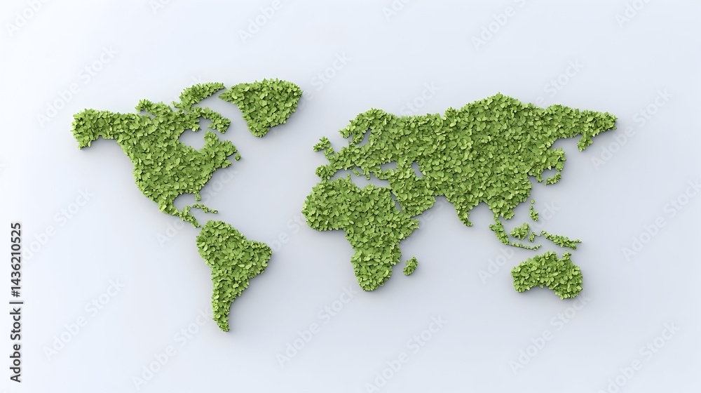 A textured world map formed from light-green, small, square elements on a white background