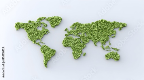Obraz na płótnie A textured world map formed from light-green, small, square elements on a white background w salonie