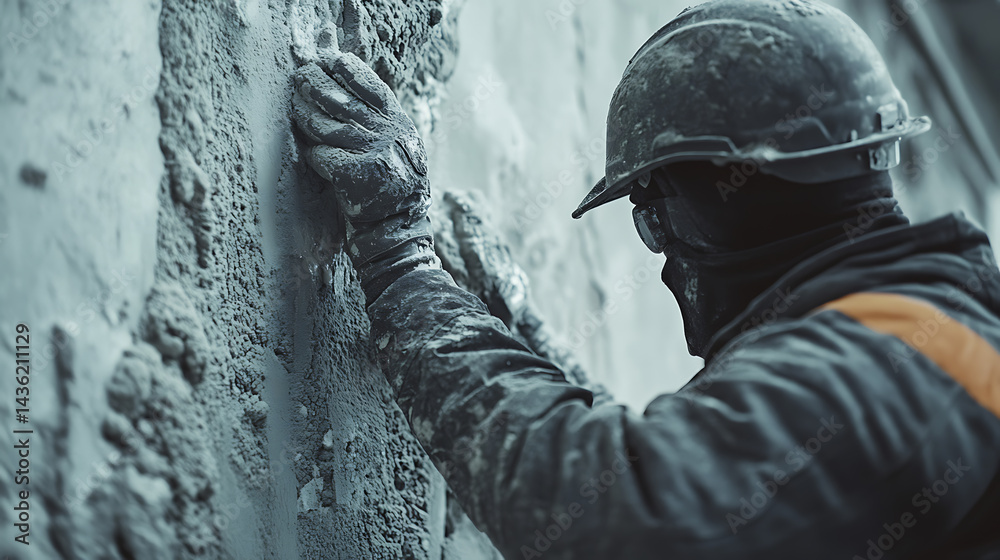 Construction Worker Applying Cement to Wall