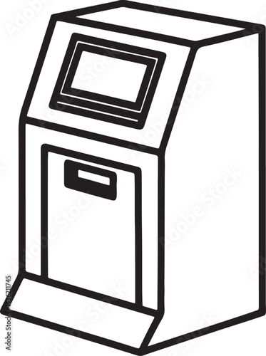 atm line art, black outline, vector and illustration, coloring book page line art drawing