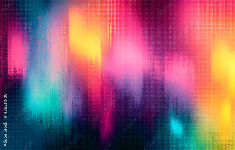 Abstract blurred grainy gradient background texture. Colorful digital grain soft noise effect pattern. Lo-fi multicolor vintage retro. VHS Glitch Texture