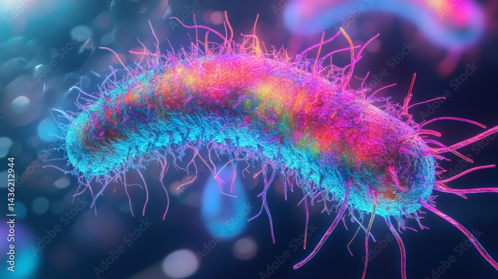 Intricate Dance of Colorful Bacterial Flagella in a Mesmerizing Microscopic World