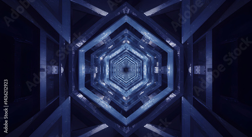 Hexagonal Structure Forming Deep Tunnel With Dim Light And Dark Setting