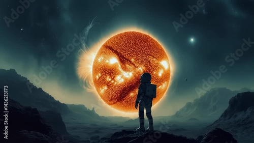 Astronaut Standing on Red Planet Gazing at Distant Sun