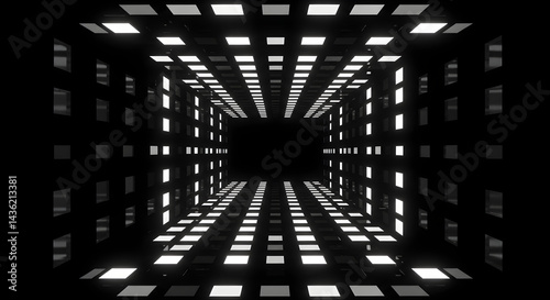 Infinite Corridor Of Glowing Squares: Modern Abstract Background