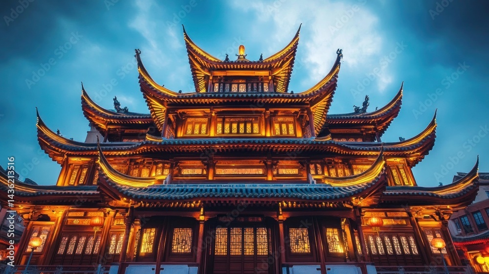 Fototapeta premium Ancient Chinese Pagoda at Dusk