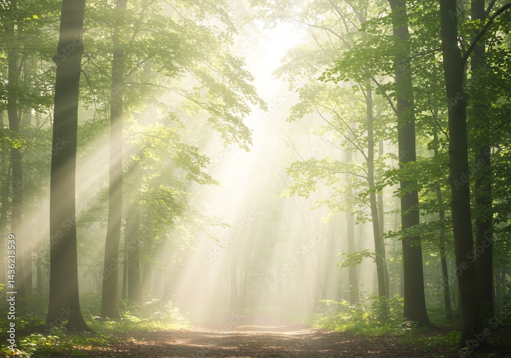 Fototapeta premium 朝の森 神々しい光が差し込む小道