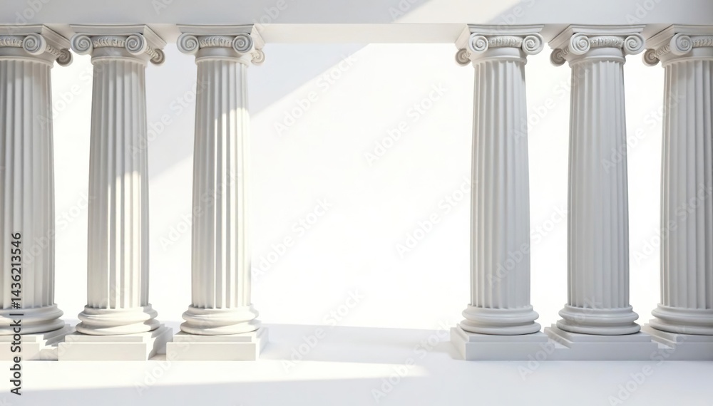 Elegant Roman columns against a stark white backdrop, structure, texture Elegant Roman columns against a stark white backdrop, structure, texture