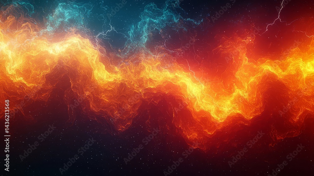 Fototapeta premium Dynamic abstract lightning bolt in vibrant orange and blue hues, creating a striking visual impact for technology and energy themes.