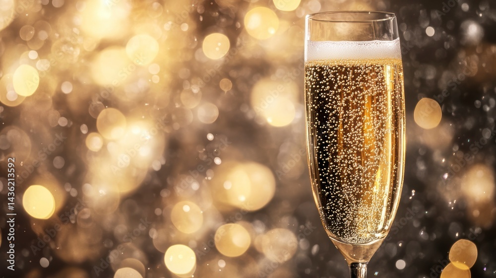 Sparkling champagne in a flute glass against a bokeh background. Sparkling champagne in a flute glass against a bokeh background.