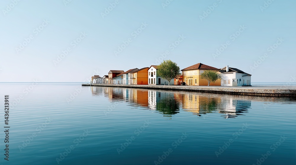 Obraz premium Miniature seaside village with colorful houses coastal scene for bright designs, charming miniature seaside village with colorful houses background for storytelling, dreamy layout of miniature seaside