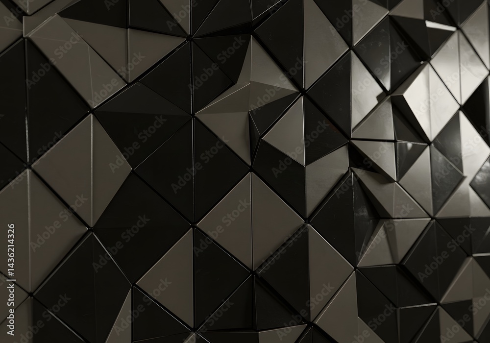 Obraz premium Geometric Abstract 3D Wall Design Black and Gray Triangles, Modern Textured Surface, Textured Background, Artistic Decor, Interior Decor