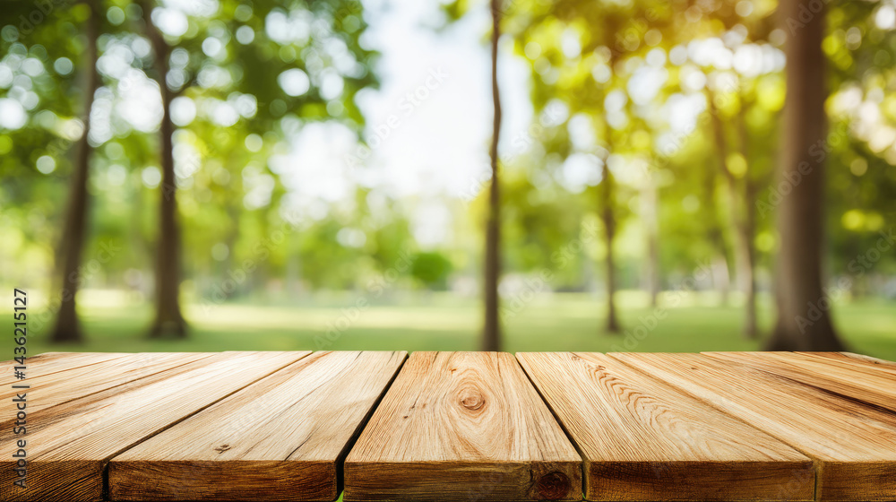 Wooden table park scene outdoor nature trees light sunny day mockup Wooden table park scene outdoor nature trees light sunny day mockup