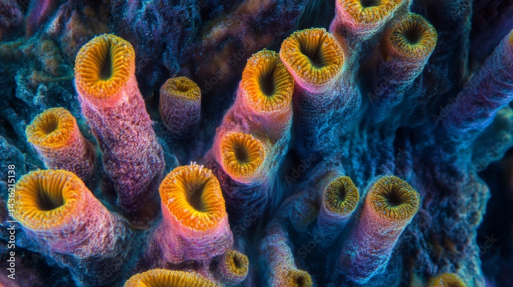Close-up of Intricate Intestinal Microvilli in a Vibrant Underwater Ecosystem