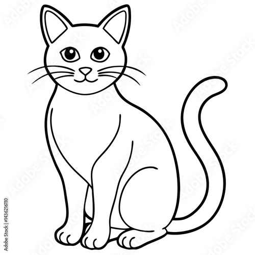 Cute cat sitting calmly with an adorable expression in a simple design