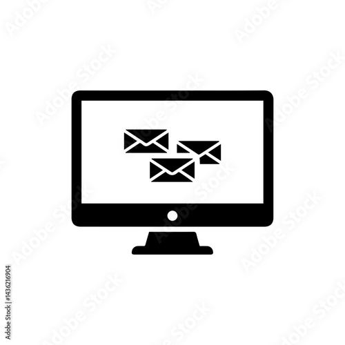 Black Icon of a Computer with Incoming Messages