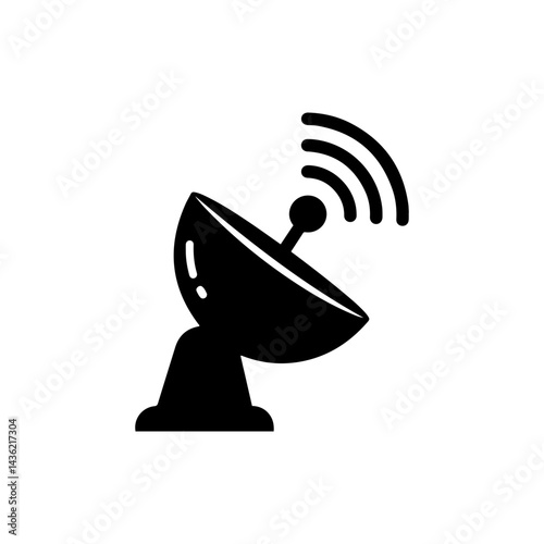 Black Icon of a Satellite Dish with Communication Waves