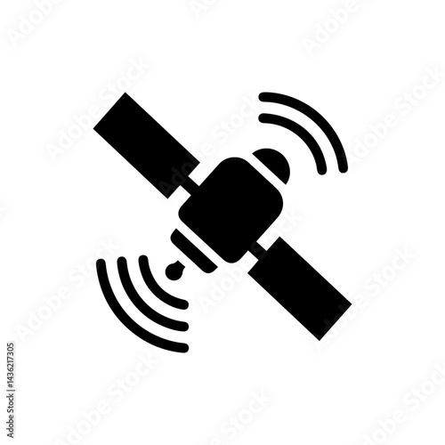 Black Icon of a Satellite Transmitting Information