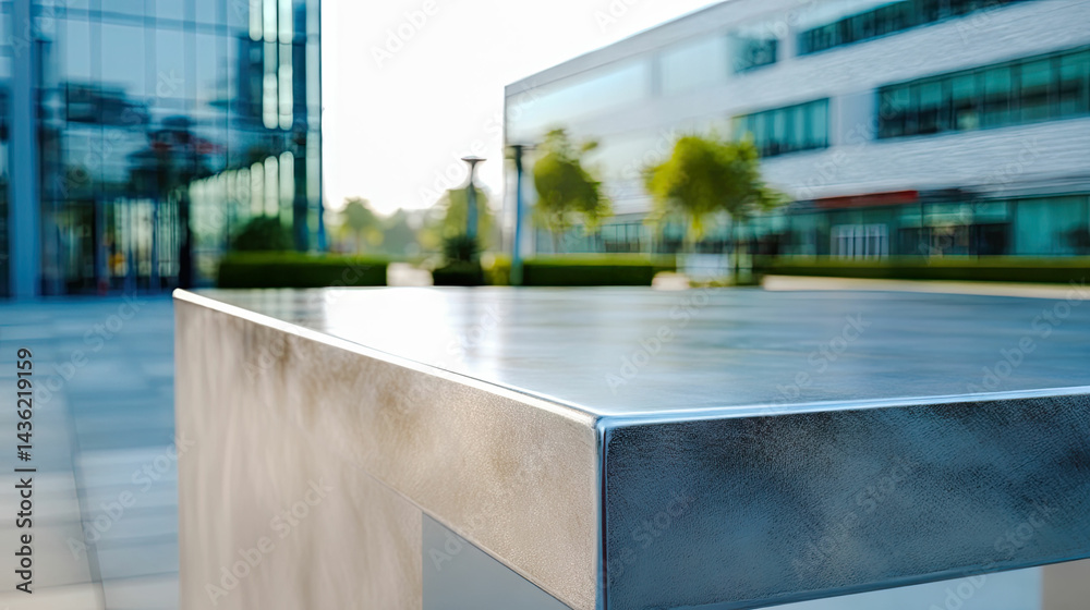 Fototapeta premium Metal bench urban architecture cityscape modern design outdoor space