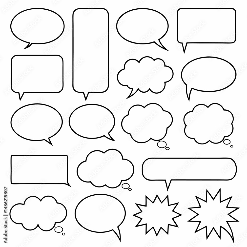 Fototapeta premium Professional Speech Bubbles: 18 Outline Shapes.