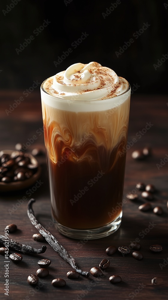 Vanilla-Spiced Cold Brew Delight in Tall Glass Vanilla-Spiced Cold Brew Delight in Tall Glass