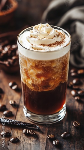Vanilla-Spiced Cold Brew Delight in Tall Glass