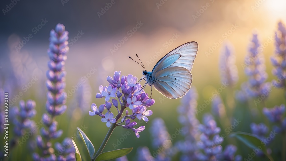 Naklejka premium Butterfly on Purple Flower in Meadow