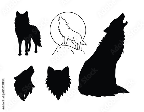 Wolf silhouette vector set.