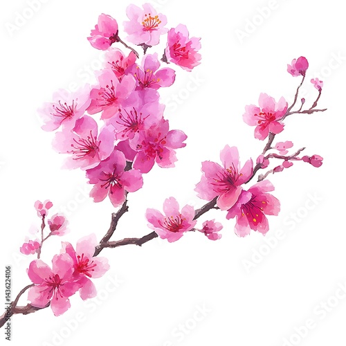 Wallpaper Mural Cute Colorful Drawing Of Cherry Blossoms, White Background Torontodigital.ca