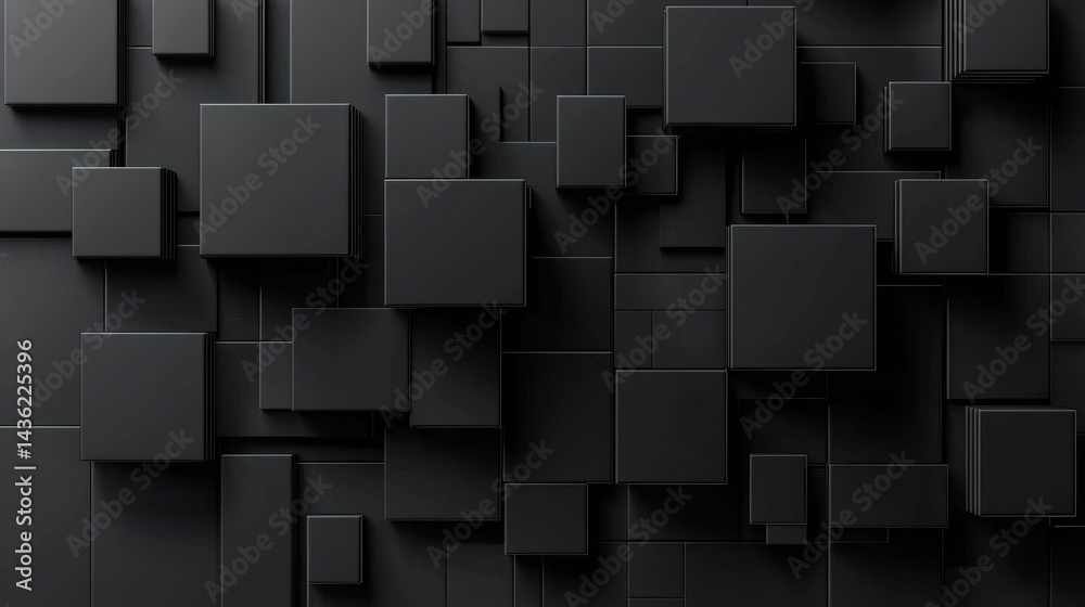 Dramatic lighting highlights an abstract composition of black cubes Dramatic lighting highlights an abstract composition of black cubes