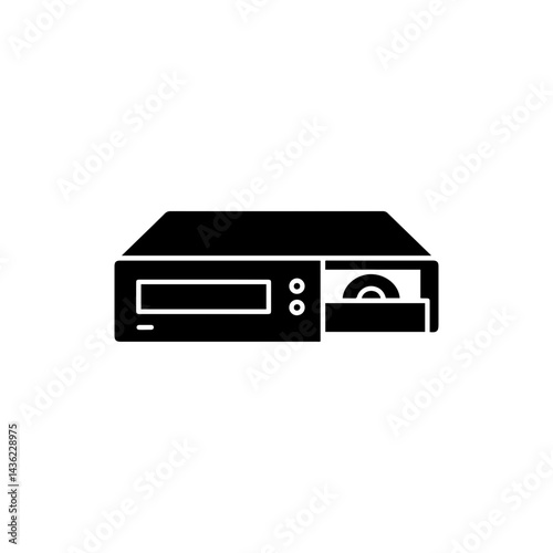 Black Filled Icon of a CD Player with Open Tray