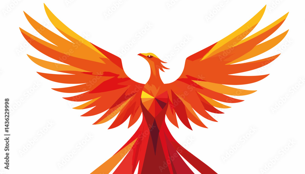 Fototapeta premium Geometric phoenix rising in vibrant colors, symbol of rebirth