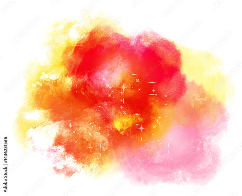 Fototapeta premium Red, pink, and yellow watercolor background featuring artistic brush strokes, isolated on a transparent background, perfect for vibrant, romantic, and creative designs.