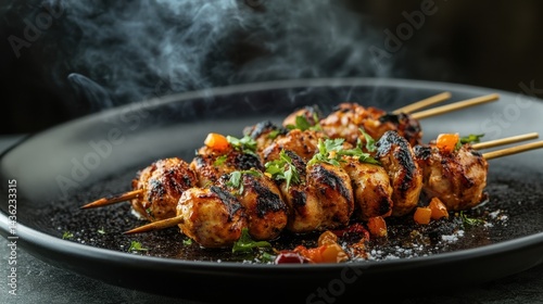 Wallpaper Mural Grilled Chicken Skewers with Herbs and Spices on a Plate, Close-up Food Photography for Culinary Stock. Torontodigital.ca