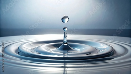 A single droplet of liquid impacting a still surface, creating concentric ripples photo