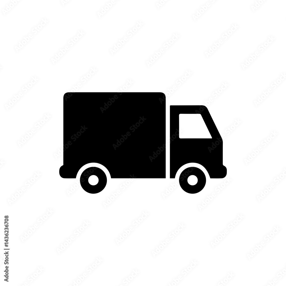 Minimal Black Delivery Truck Icon with Large Body and Visible Wheels Minimal Black Delivery Truck Icon with Large Body and Visible Wheels