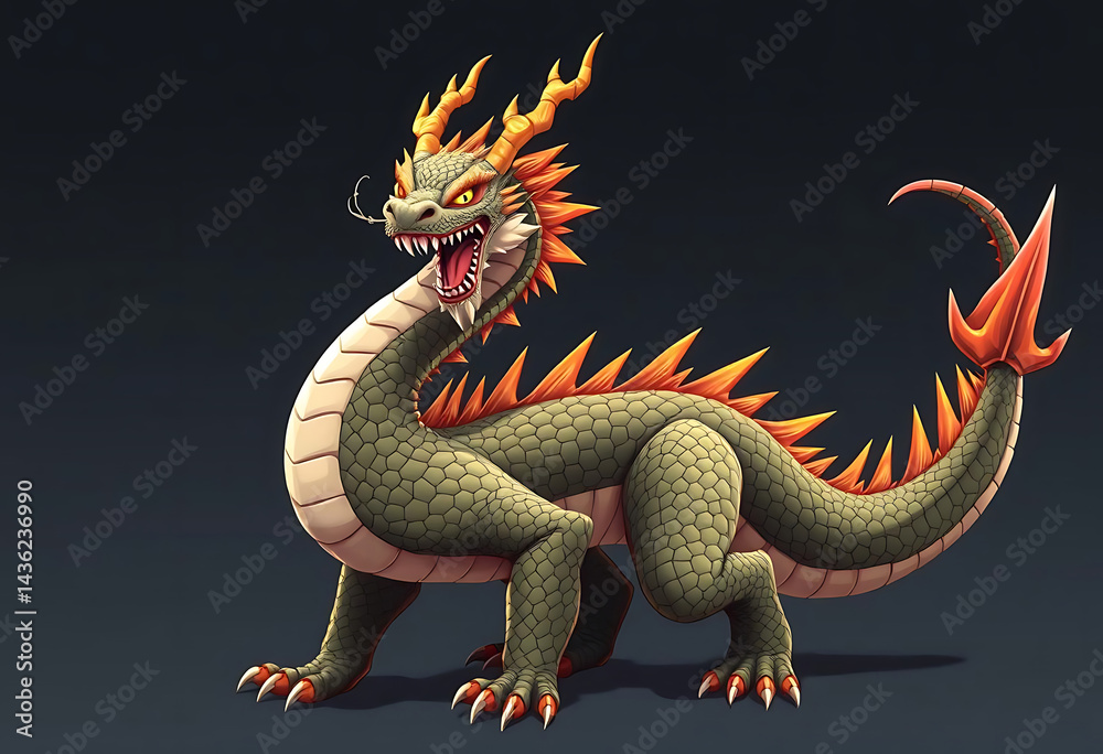 Fototapeta premium Dragon green fantasy creature monster illustration design
