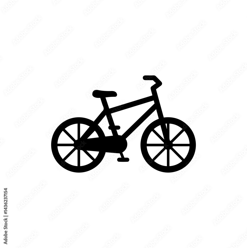 Fototapeta premium Solid Black Bicycle Icon with Stylized Frame and Wheel Spokes Visible