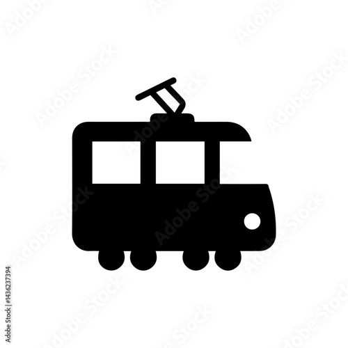 Solid Black Tram Icon with Defined Body and Minimalist Wheel Designs