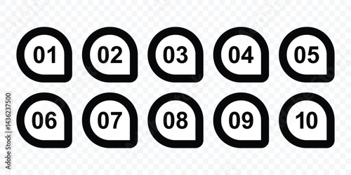 Number Bullet points, infographics markers. Bullet Points icon set. Simple numbers icon set of 1-10 numbers in black. Power point presentation marker. Vector illustration.