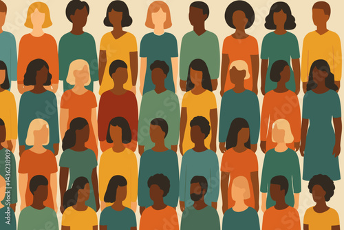 Multiethnic Group of People in Vibrant Colors and Flat Style  