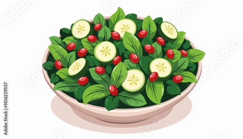 Vibrant spinach and kale salad with cucumber and pomegranate, healthy nutrition