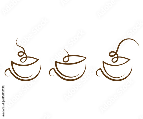 Set of coffee cup logo with steam logo design, Coffee cups logo art symbol design 