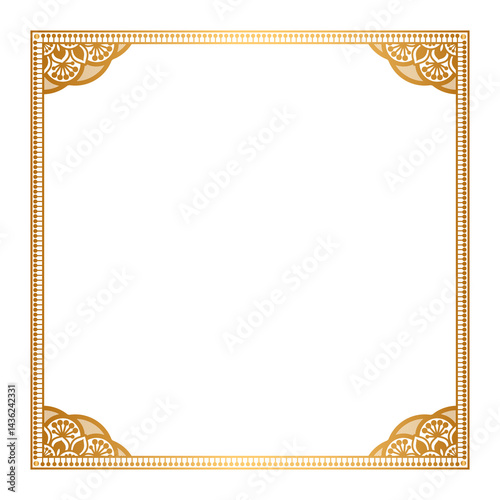 Rectangle golden certificate border pattern line photo frame islamic wedding invitation background with mandala squire frame