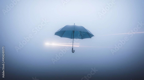 Wallpaper Mural A long-exposure photograph of an umbrella in thick fog, capturing motion and light trails, exhibiting low visibility and a high level of detail within the fog.jpg Torontodigital.ca