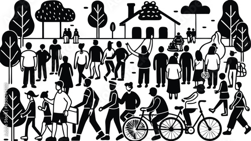 Vibrant Urban Interaction: Silhouetted Pedestrians in Dynamic Cityscape