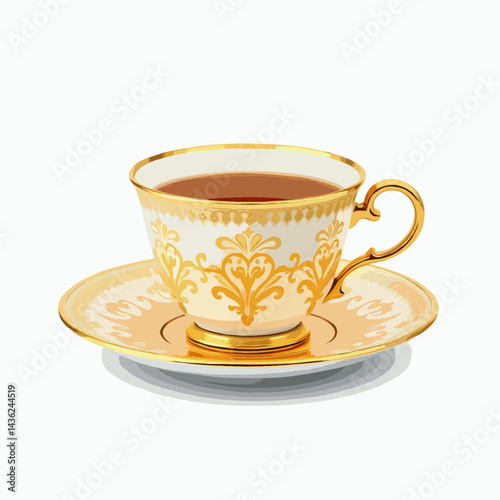 a cup of tea with saucer on white background