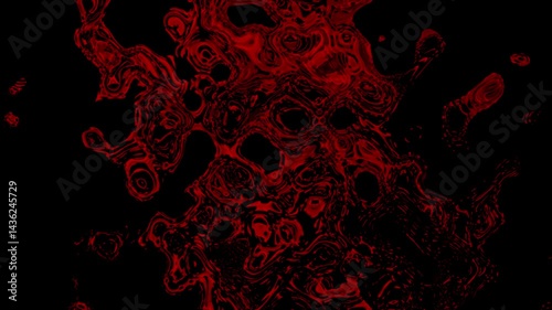 Red liquid organic shapes expanding on black background