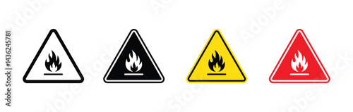 Caution Symbol Indicating Flammable Material with Flame Icon. Vector illustration